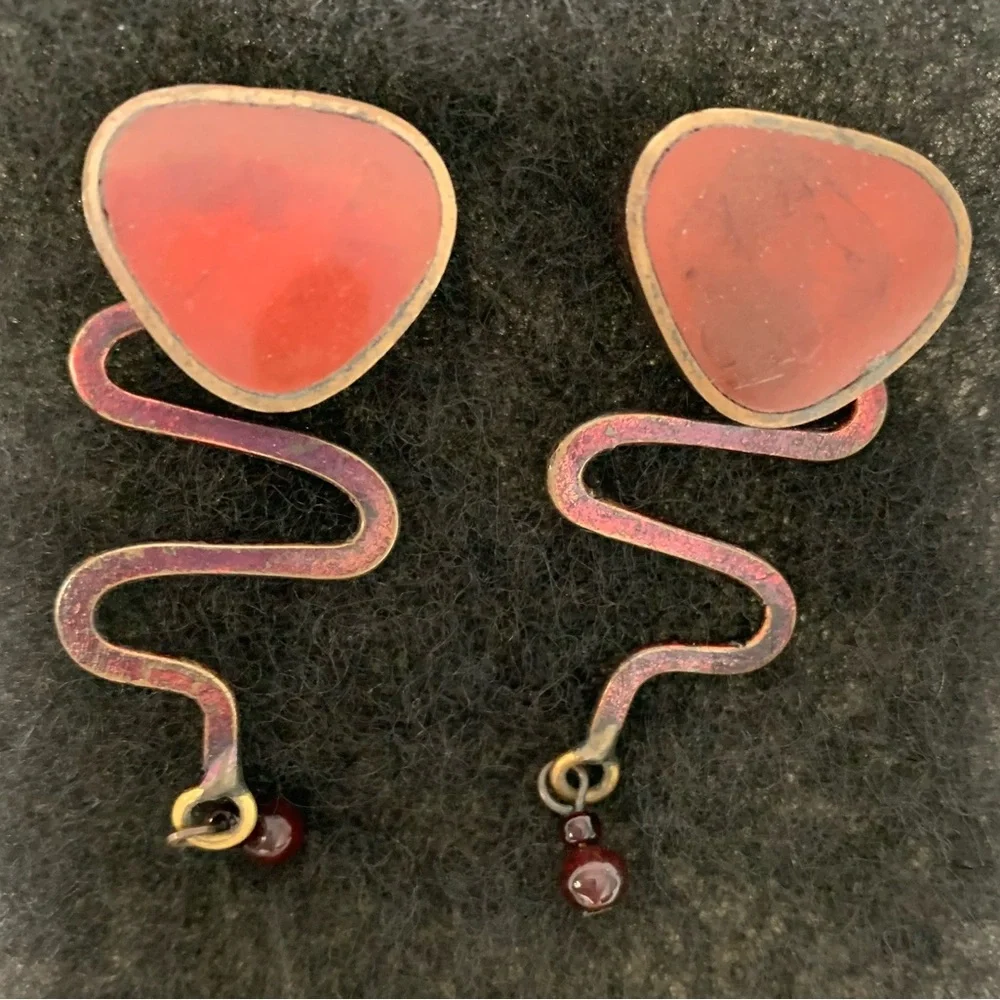 Handmade Artisan Jewelry Set Earrings Pendant Stone Metal Statement 80s 90s Y2K - Picture 2 of 12